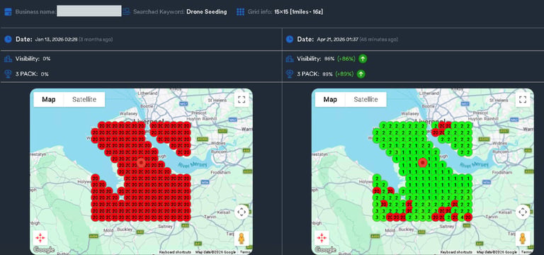 Two side-by-side maps showing heat index data comparison with red overlay on left and green overlay on right